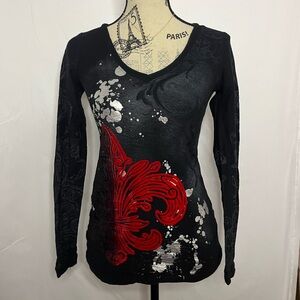 Y2K Vanity Black and Red Artistic Women's Top